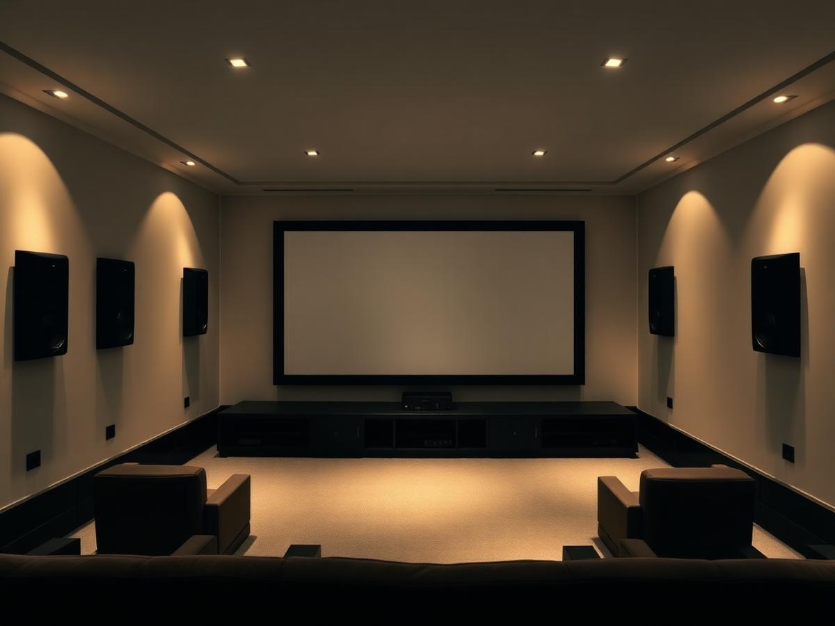 A calibrated home theater with hidden speakers.